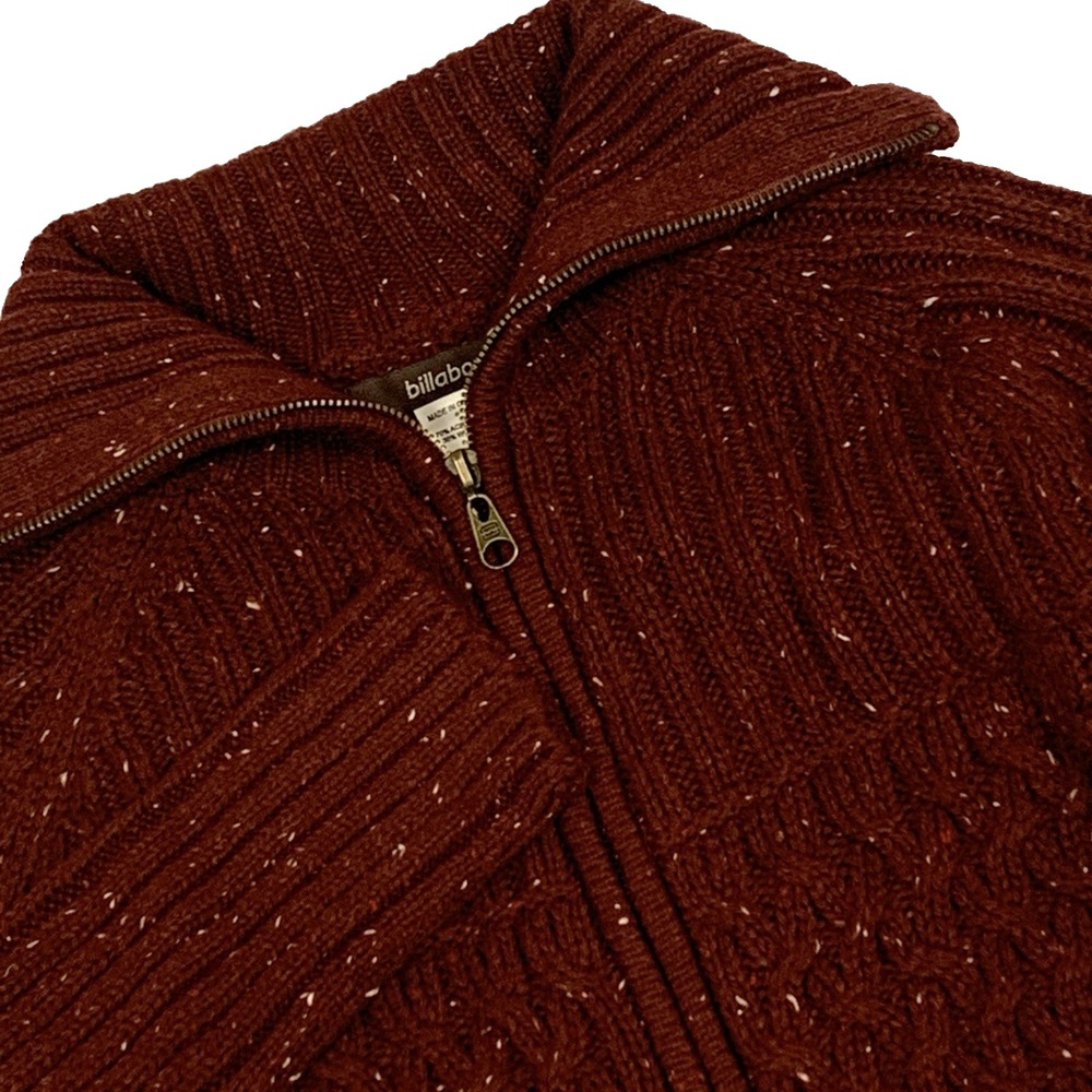 Vtg Y2K Billabong Knit Cardigan Sweater Flecked Burgundy Women Small Wool Zip Up